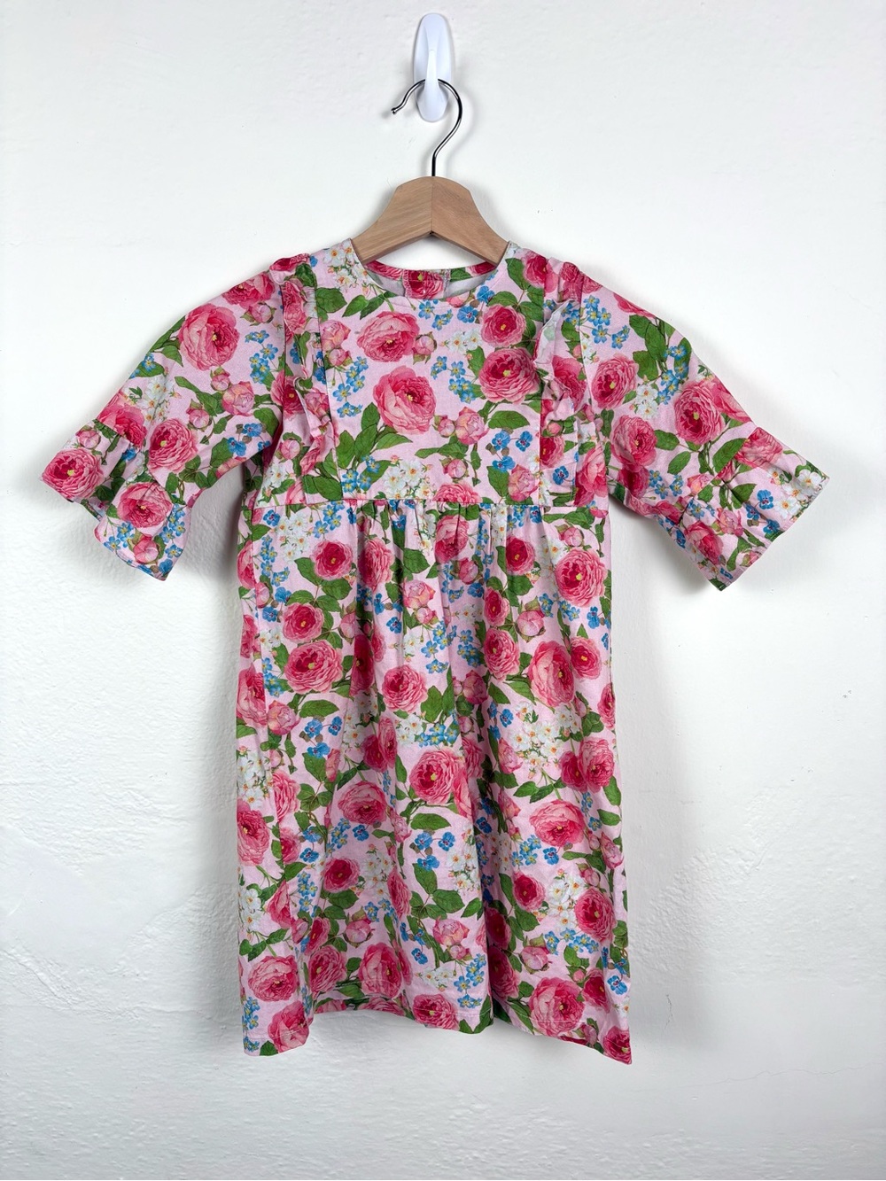 Classic Whimsy Olivia Dress Girls Size 7 Pink Rose Floral Ruffle Sleeve